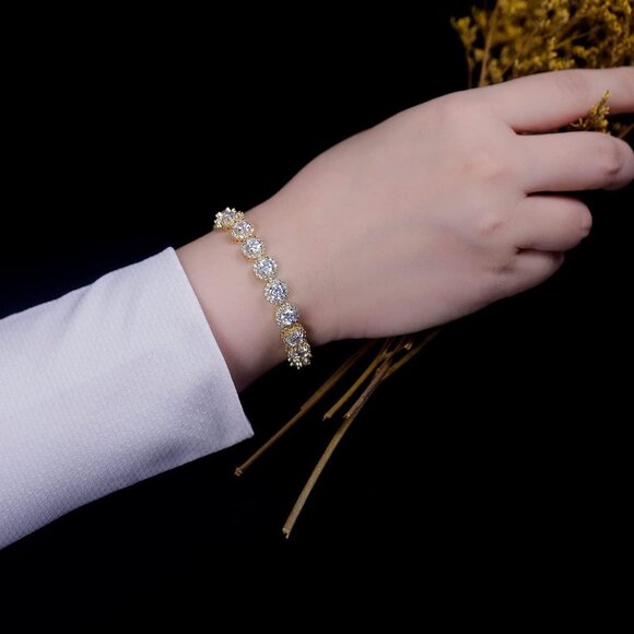 Tennis Bracelet Women Gold Plated 7.5 Inch Cubic Zirconia Jewelry Gift - Picture 3 of 7